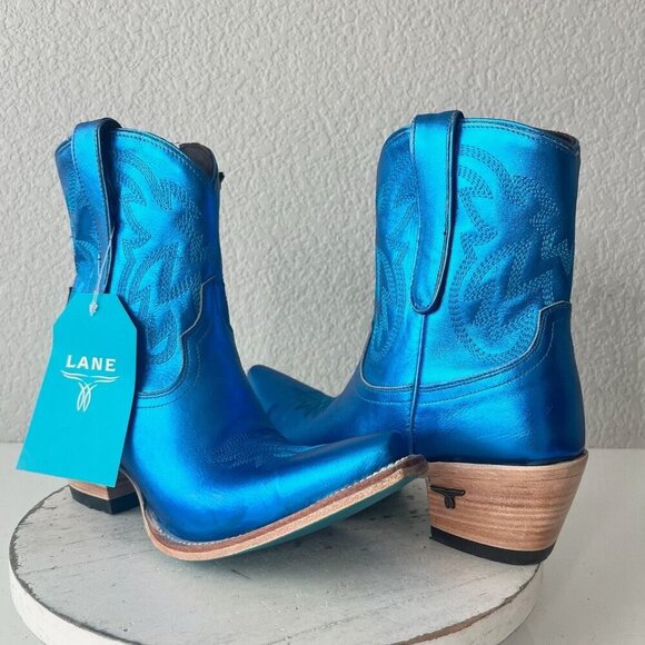 Lane SMOKESHOW Womens Cowboy Bootie 8.5 Blue Western Cowgirl Short Ankle Boots - Picture 1 of 11